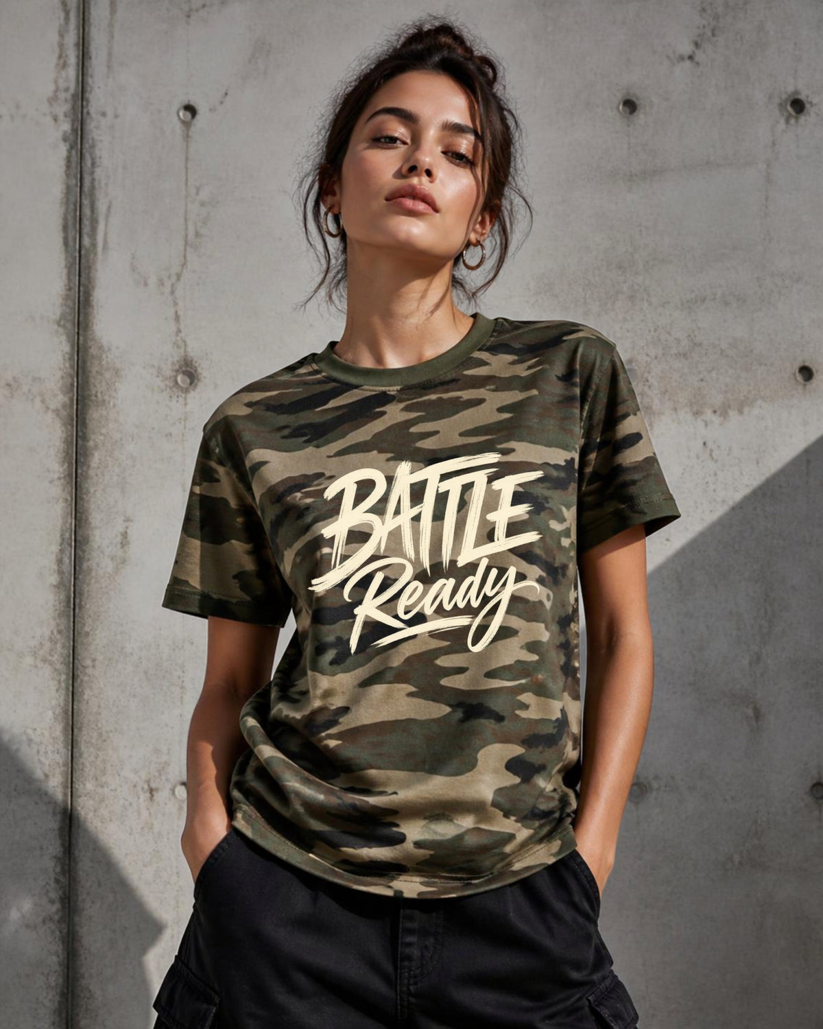 Camo Battle Ready in Cream Tshirt