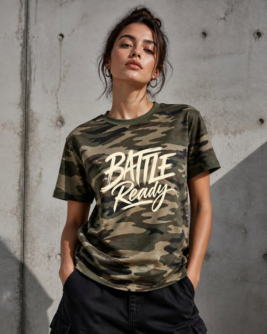 Camo Battle Ready in Cream Tshirt